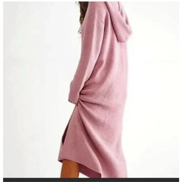 Free People Beach Claudia Sweater Knit Hooded Dress in Dusty Rose Sz S - Picture 2 of 11